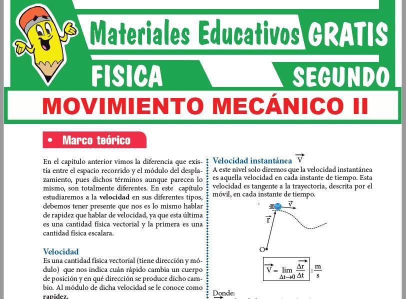 Ficha de La Velocidad y la Rapidez para Segundo Grado de Secundaria