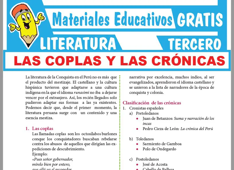 Ficha de Las Coplas y las Crónicas para Tercer Grado de Secundaria