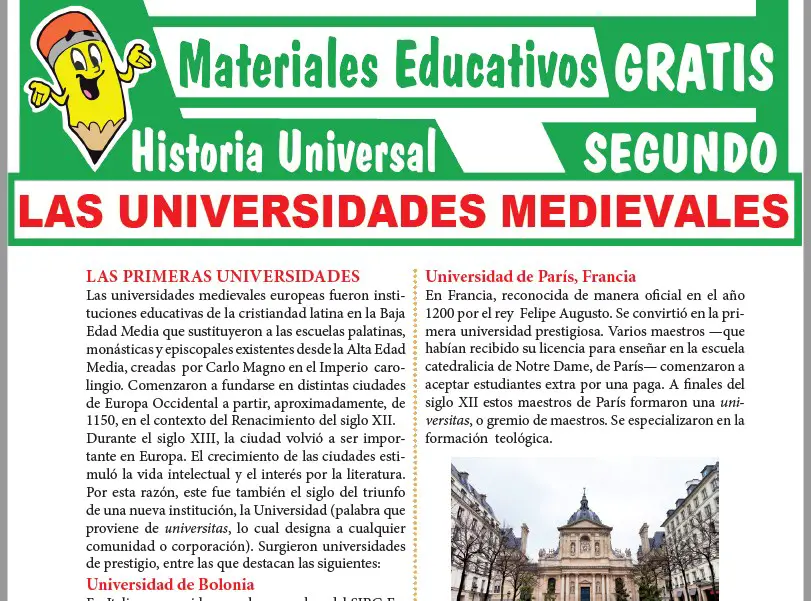Ficha de Las Universidades Medievales para Segundo Grado de Secundaria