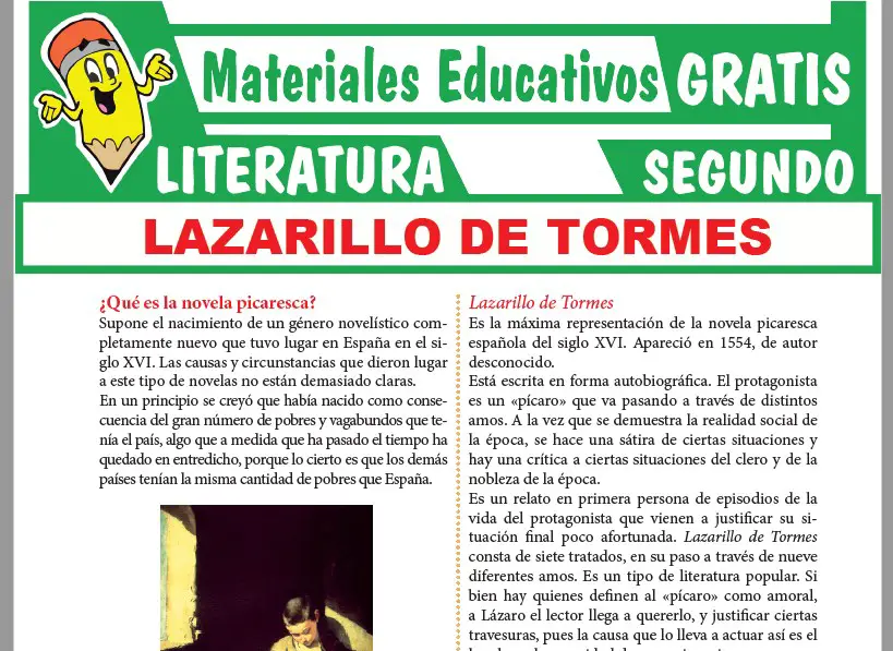 Ficha de Lazarillo de Tormes para Segundo Grado de Secundaria