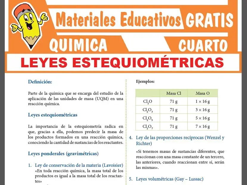 Leyes Estequiométricas para Cuarto Grado de Secundaria