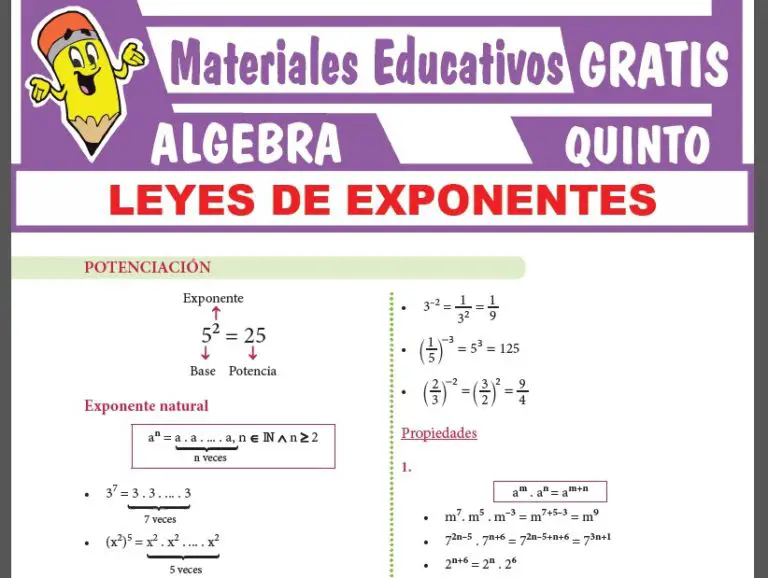 Leyes De Exponentes Para Quinto Grado De Secundaria ≫ Materiales