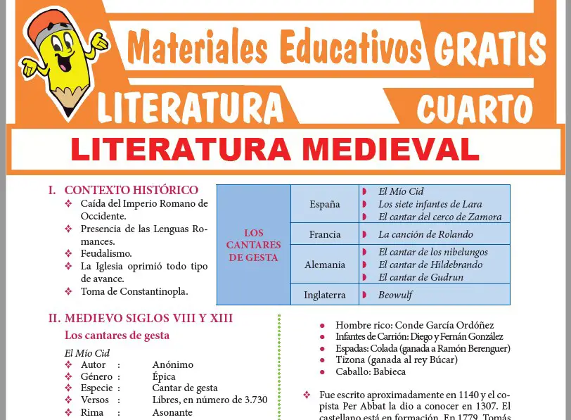 Ficha de Literatura Medieval para Cuarto Grado de Secundaria