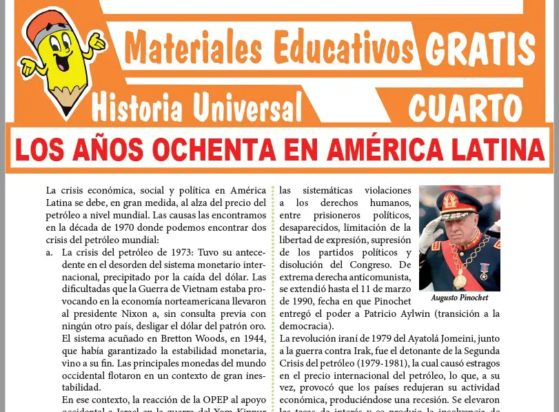 Ficha de Los Años Ochenta en América Latina para Cuarto Grado de Secundaria