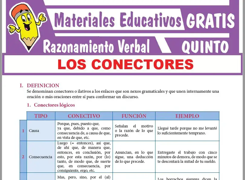 Ficha de Los Conectores para Quinto Grado de Secundaria