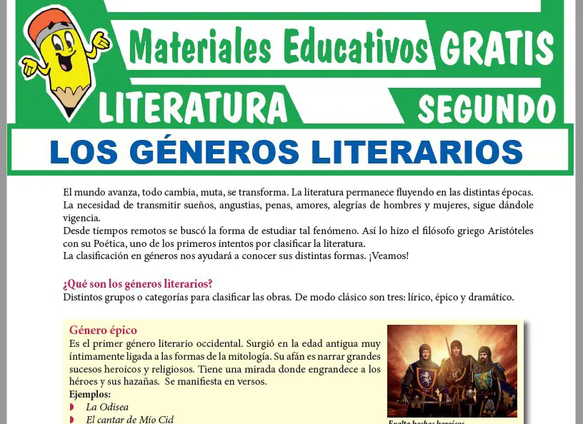 Ficha de Los Géneros Literarios para Segundo Grado de Secundaria