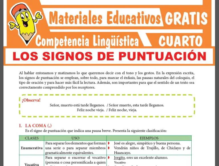 Los Signos De Puntuación Para Cuarto Grado De Secundaria ≫ Materiales