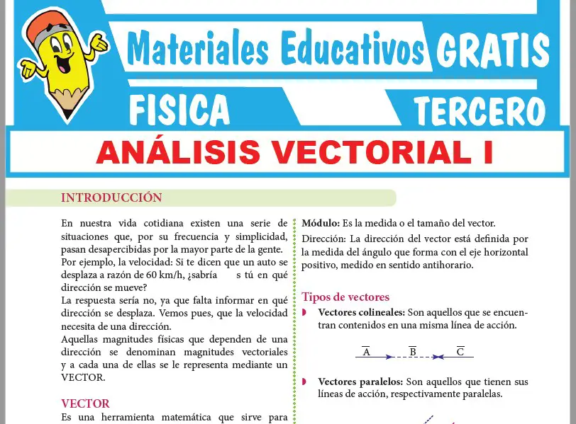 Ficha de Los Vectores y su Clasificación para Tercer Grado de Secundaria