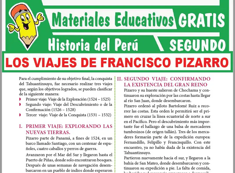 Ficha de Los Viajes de Francisco Pizarro para Segundo Grado de Secundaria