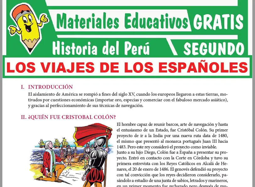 Ficha de Los Viajes de los Españoles para Segundo Grado de Secundaria