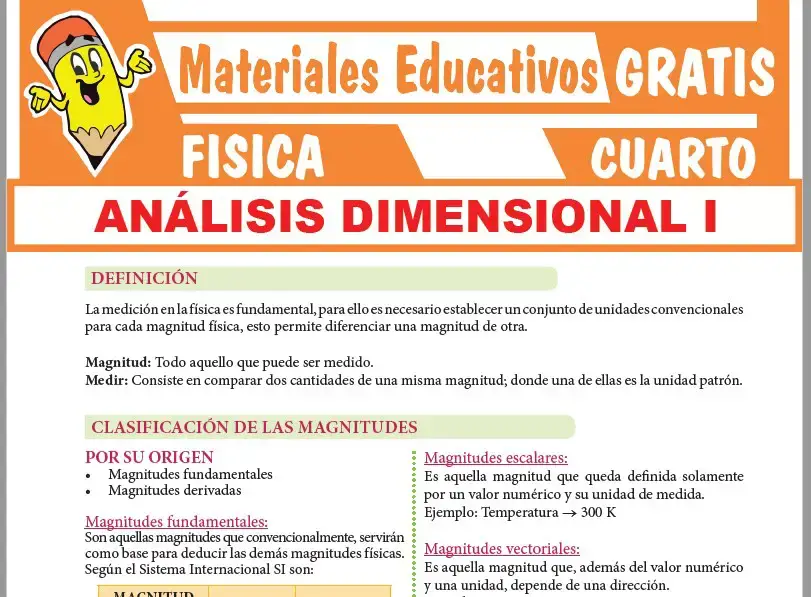 Ficha de Magnitudes Físicas para Cuarto Grado de Secundaria