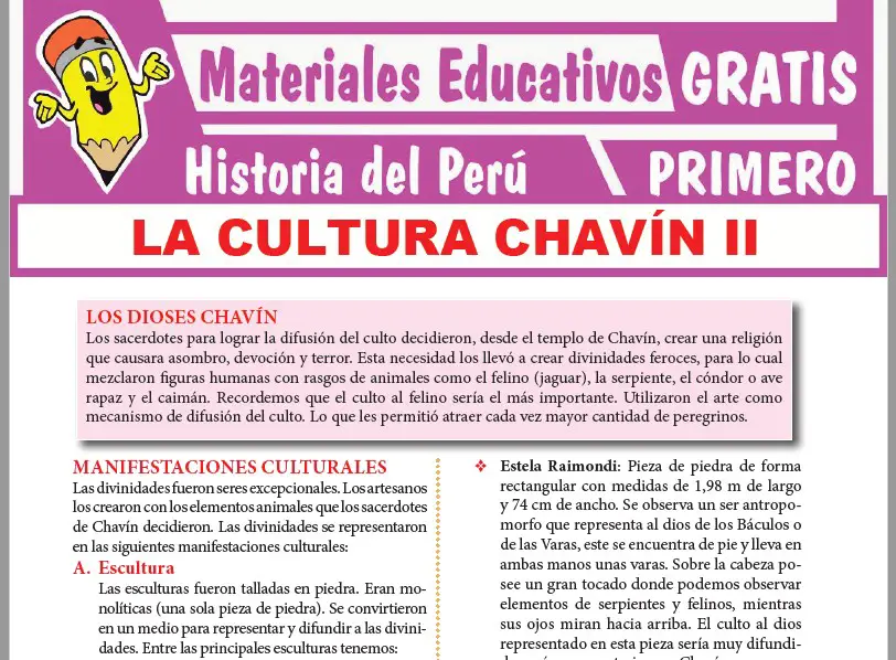 Ficha de Manifestaciones Culturales de la Cultura Chavín para Primer Grado de Secundaria