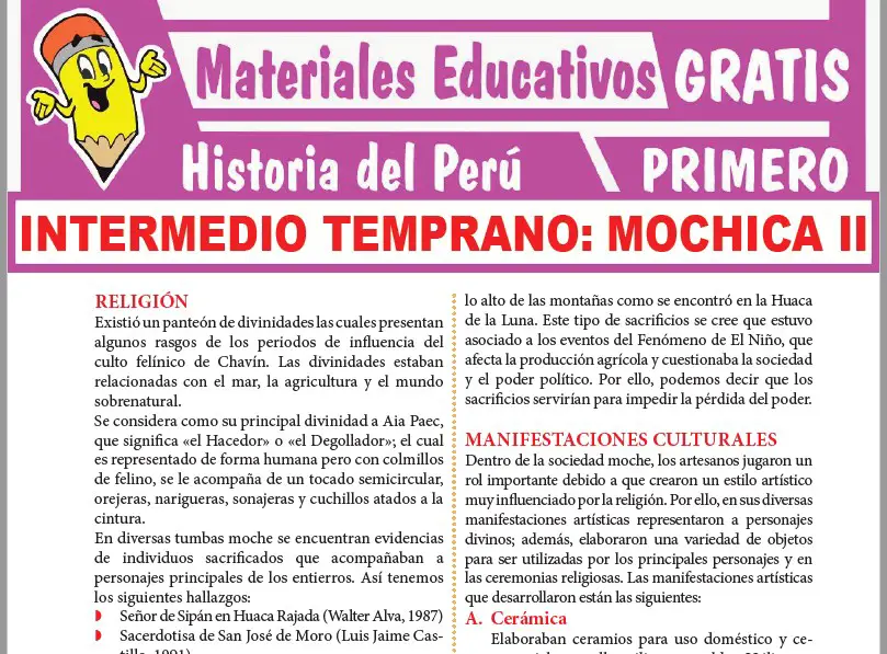 Ficha de Manifestaciones Culturales de la Cultura Mochica para Primer Grado de Secundaria