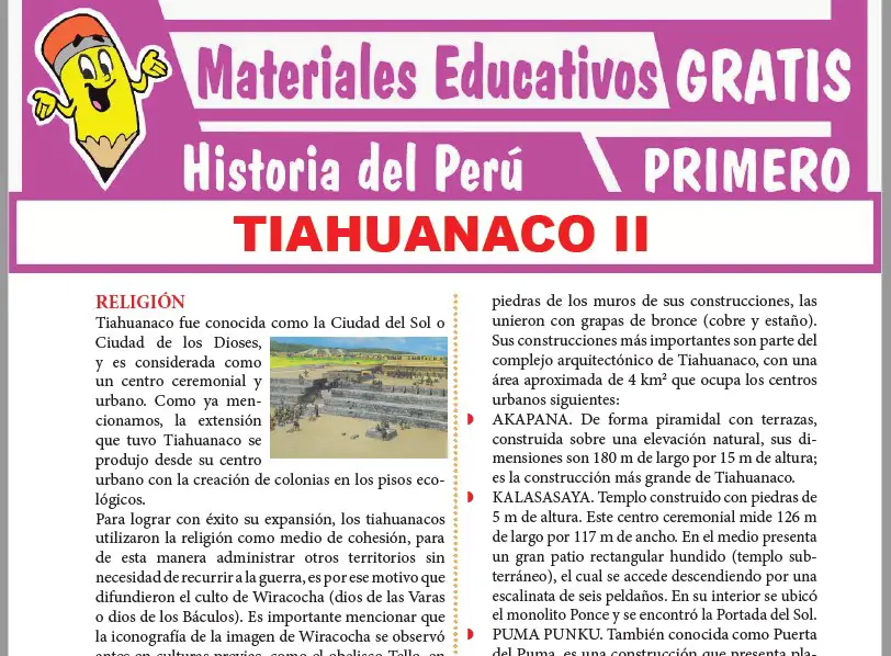 Ficha de Manifestaciones Culturales de la Cultura Tiahuanaco para Primer Grado de Secundaria