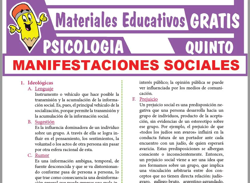 Ficha de Manifestaciones Sociales para Quinto Grado de Secundaria