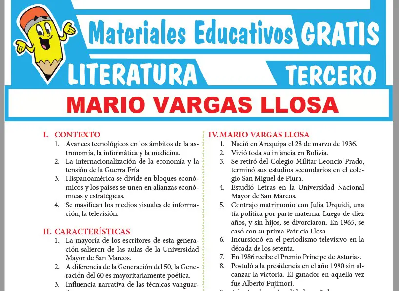 Ficha de Mario Vargas Llosa para Tercer Grado de Secundaria
