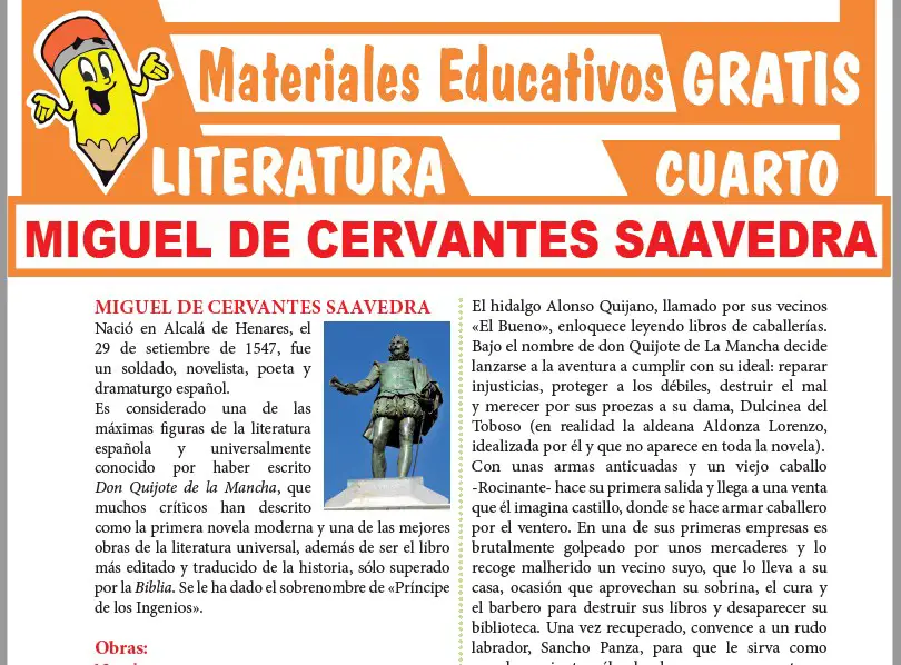 Ficha de Miguel de Cervantes Saavedra para Cuarto Grado de Secundaria