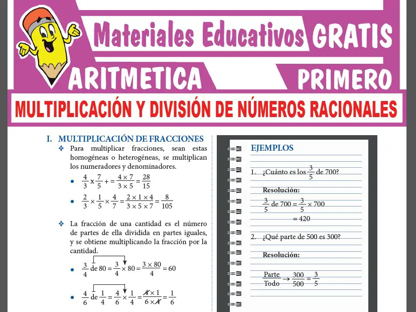 Multiplicación y División de Números Racionales para Primer Grado de Secundaria
