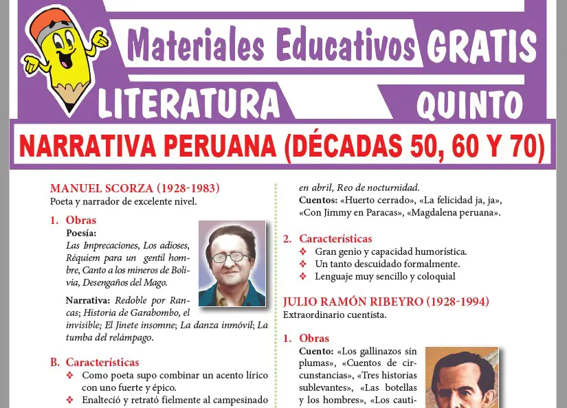 Ficha de Narrativa Peruana de la Decada del 50 al 70 para Quinto Grado de Secundaria