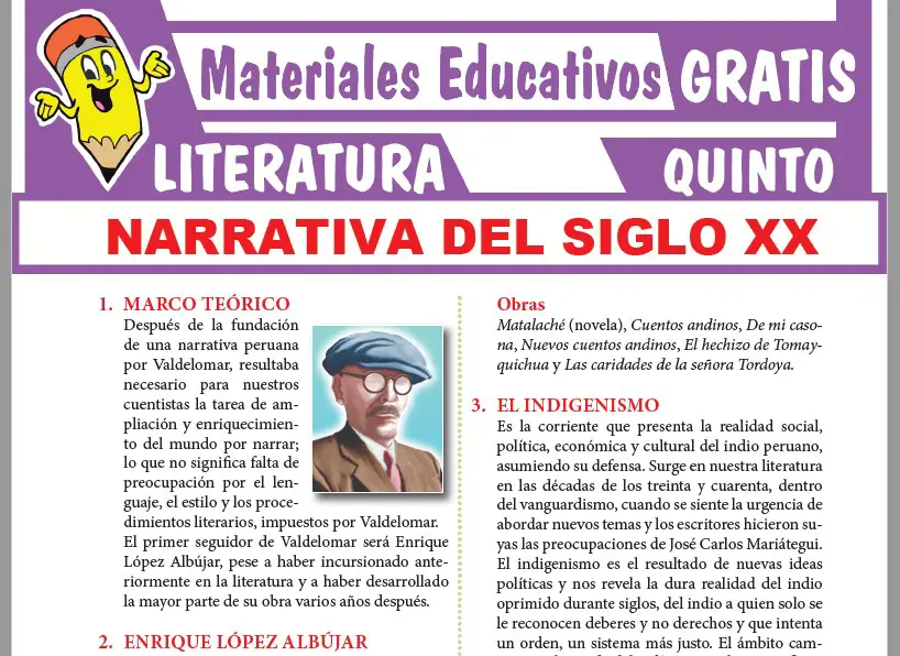 Ficha de Narrativa Peruana del Siglo XX para Quinto Grado de Secundaria