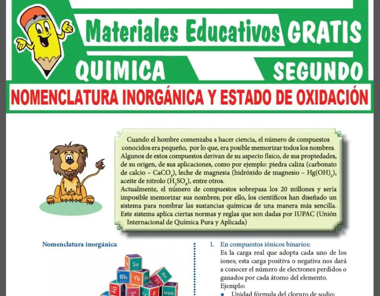 Nomenclatura Inorgánica y Estado de Oxidación para Segundo Grado