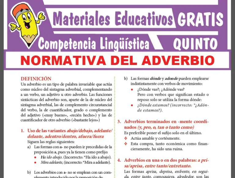 Normativa Del Adverbio Para Quinto Grado De Secundaria ≫ Materiales