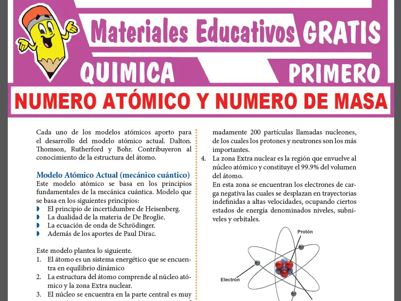 Numero Atómico y Numero de Masa para Primer Grado de Secundaria ≫  Materiales Educativos GRATIS