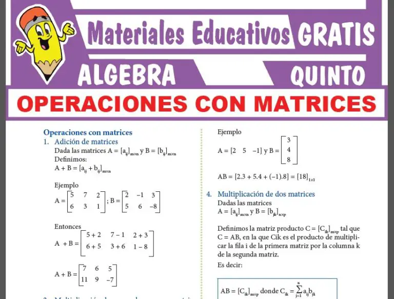 Operaciones Con Matrices Para Quinto Grado De Secundaria ≫ Materiales