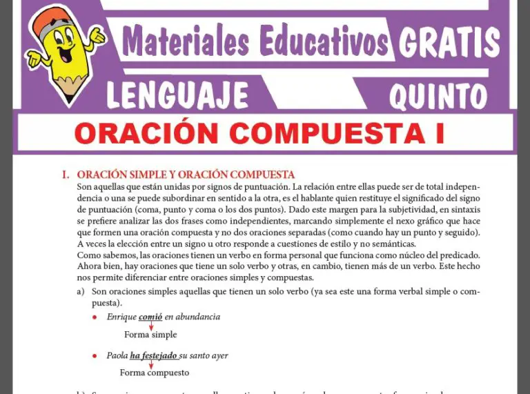 Oraciones Simples Y Compuestas Para Quinto Grado De Secundaria