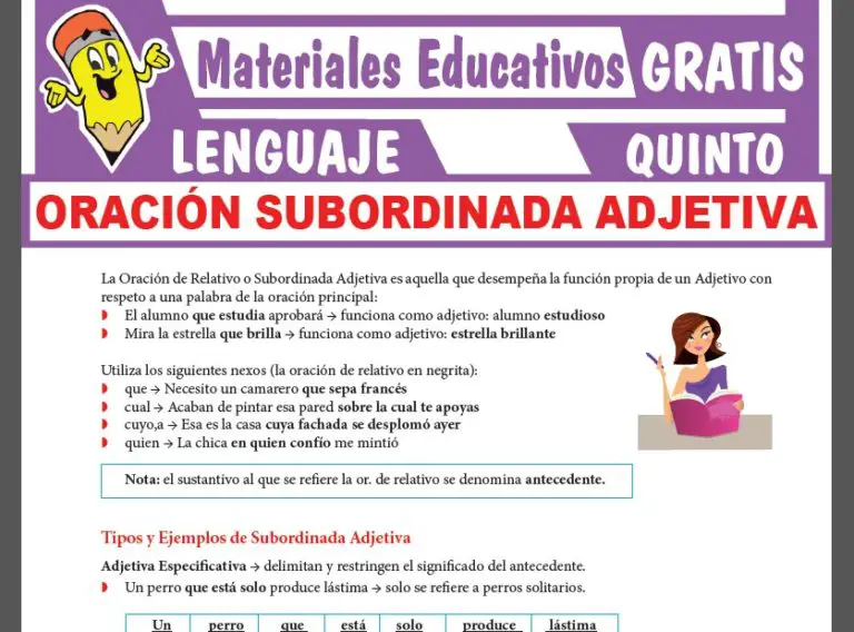 Oración Subordinada Adjetiva Para Quinto Grado De Secundaria