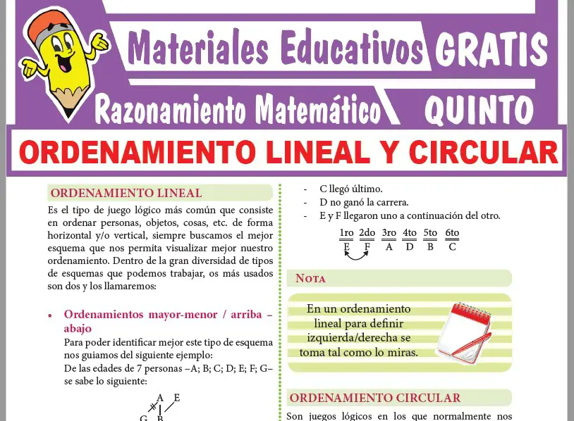 Ficha de Ordenamiento Lineal y Circular para Quinto Grado de Secundaria