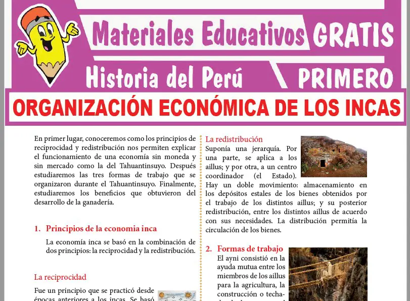 Ficha de Organización Económica de los Incas para Primer Grado de Secundaria