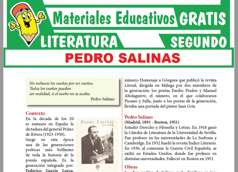 Ficha de Pedro Salinas para Segundo Grado de Secundaria