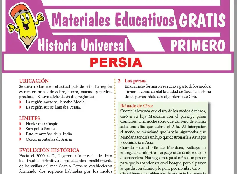 Ficha de Persia para Primer Grado de Secundaria