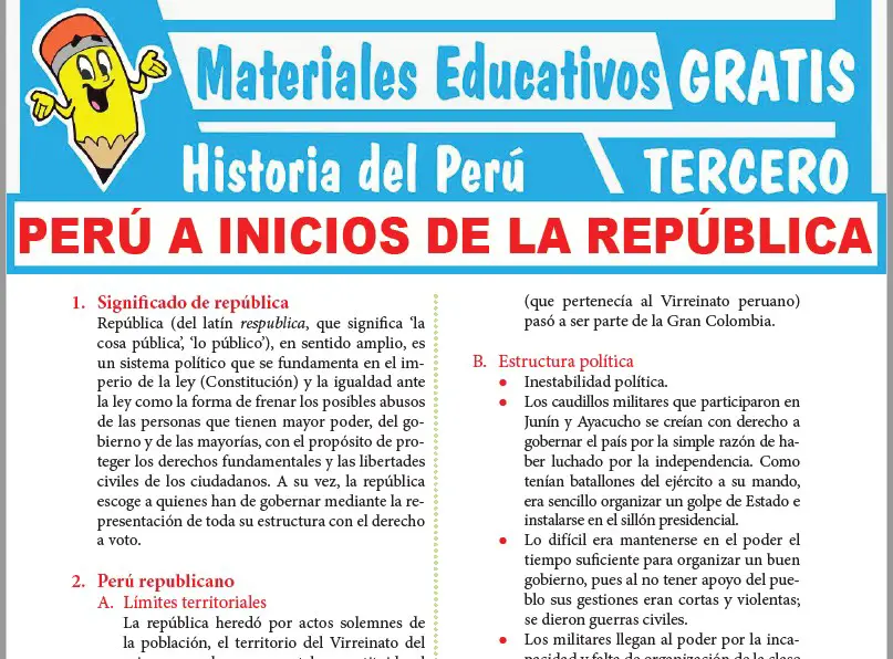 Ficha de Perú a Inicios de la República para Tercer Grado de Secundaria
