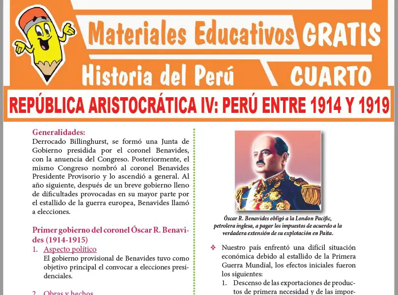 Ficha de Perú entre 1914 y 1919 para Cuarto Grado de Secundaria|