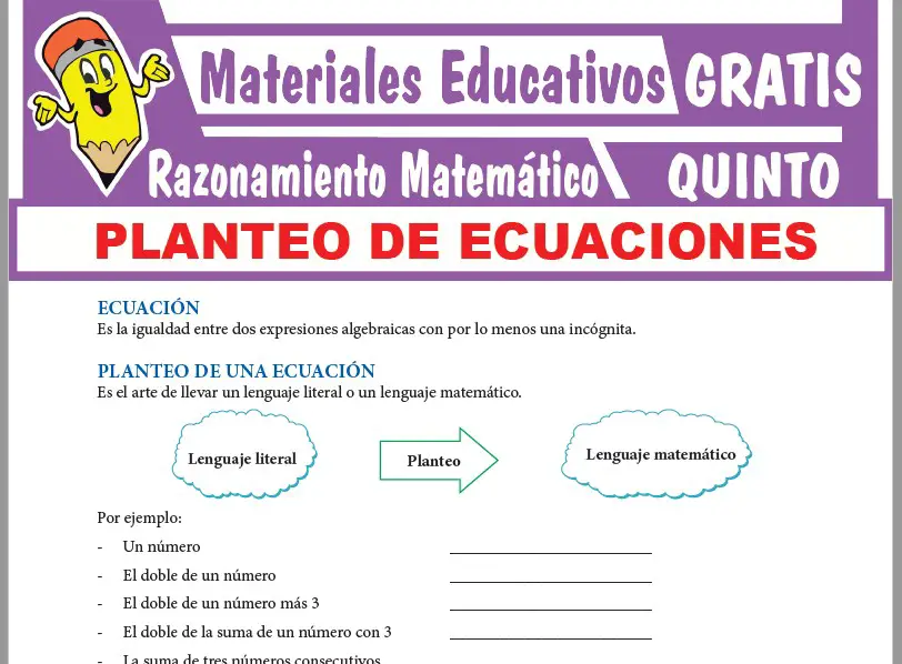 Ficha de Planteo de Ecuaciones para Quinto Grado de Secundaria