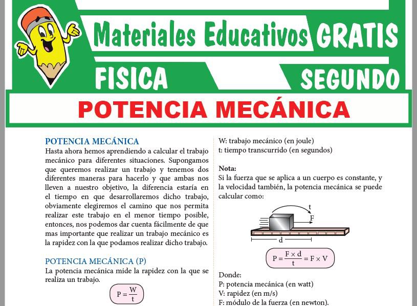 Ficha de Potencia Mecánica para Segundo Grado de Secundaria