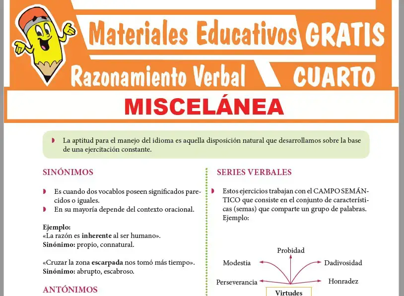 Ficha de Práctica de Aptitud Verbal para Cuarto Grado de Secundaria