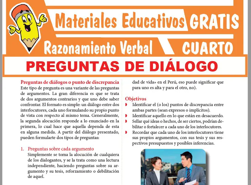 Ficha de Preguntas de Diálogo para Cuarto Grado de Secundaria