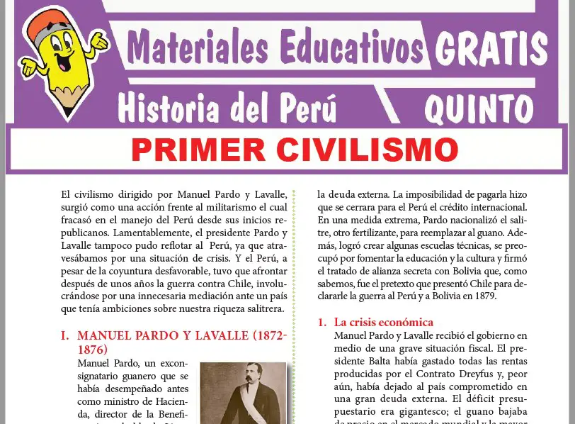 Ficha de Primer Civilismo en el Perú para Quinto Grado de Secundaria