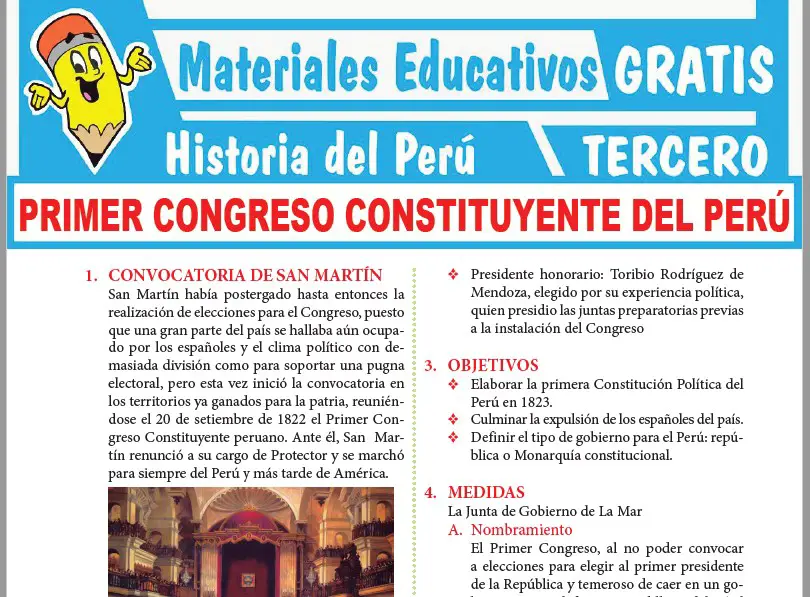 Ficha de Primer Congreso Constituyente del Perú para Tercer Grado de Secundaria
