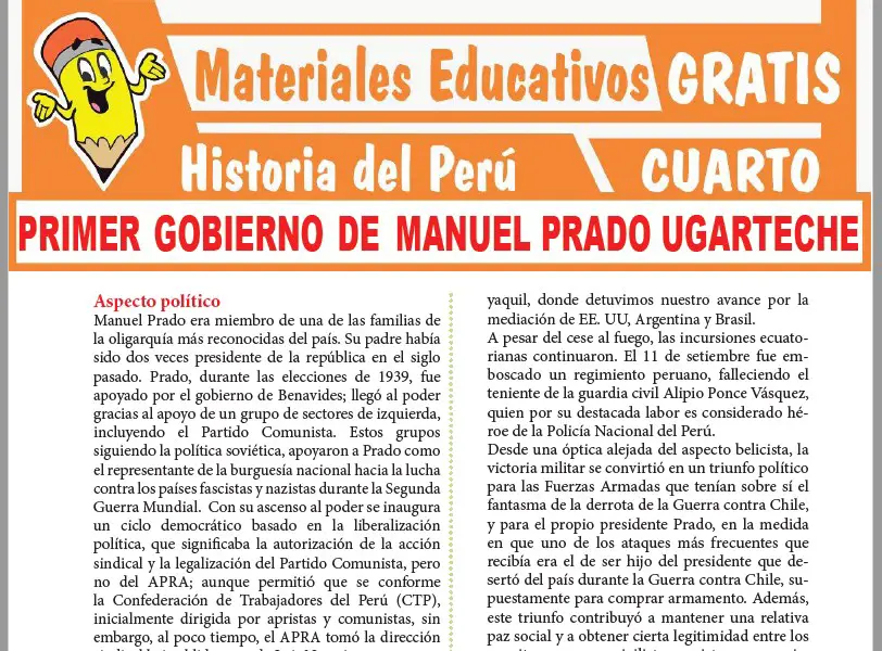 Ficha de Primer Gobierno de Manuel Prado Ugarteche para Cuarto Grado de Secundaria