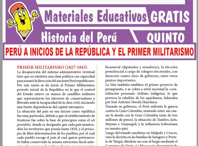 Ficha de Primer Militarismo en el Perú para Quinto Grado de Secundaria