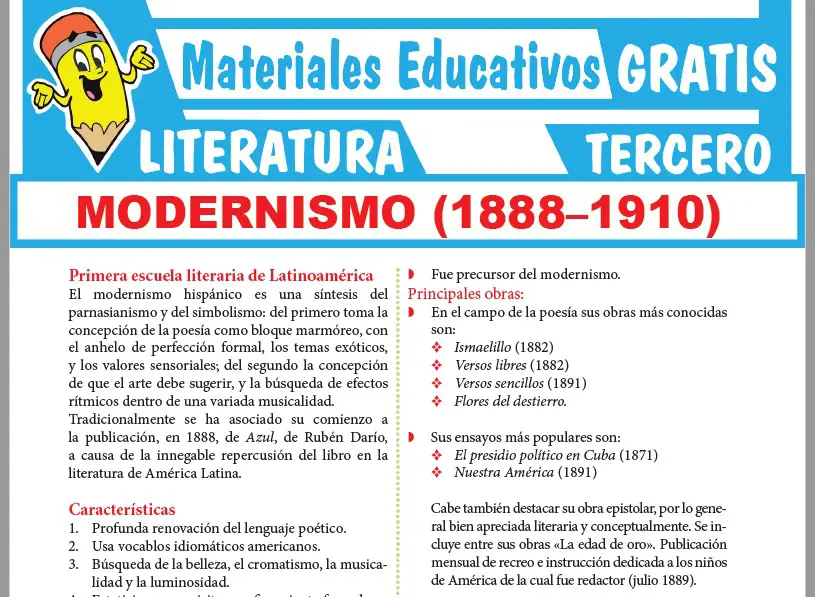 Ficha de Primera Escuela Literaria de Latinoamérica para Tercer Grado de Secundaria
