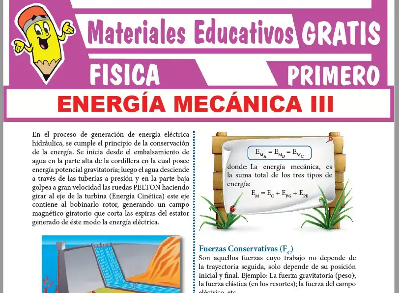 Ficha de Principio de Conservación de la Energía Mecánica para Primer Grado de Secundaria