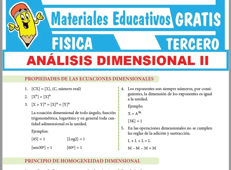 Ficha de Principio de Homogeneidad Dimensional para Tercer Grado de Secundaria