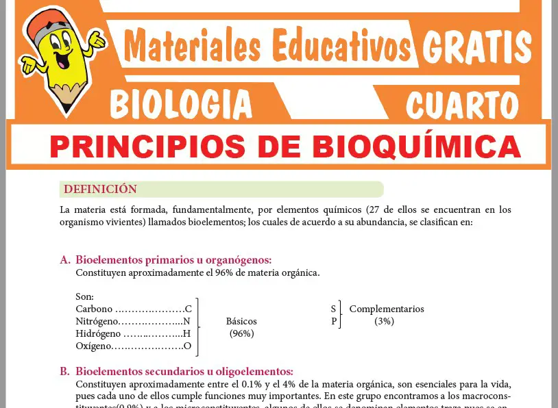Ficha de Principios de Bioquímica para Cuarto Grado de Secundaria