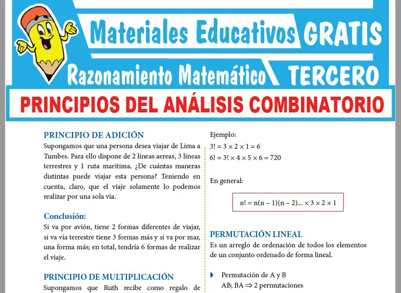Ficha de Principios del Análisis Combinatorio para Tercer Grado de Secundaria