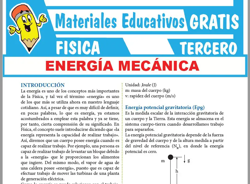 Ficha de Problemas de Energía Mecánica para Tercer Grado de Secundaria